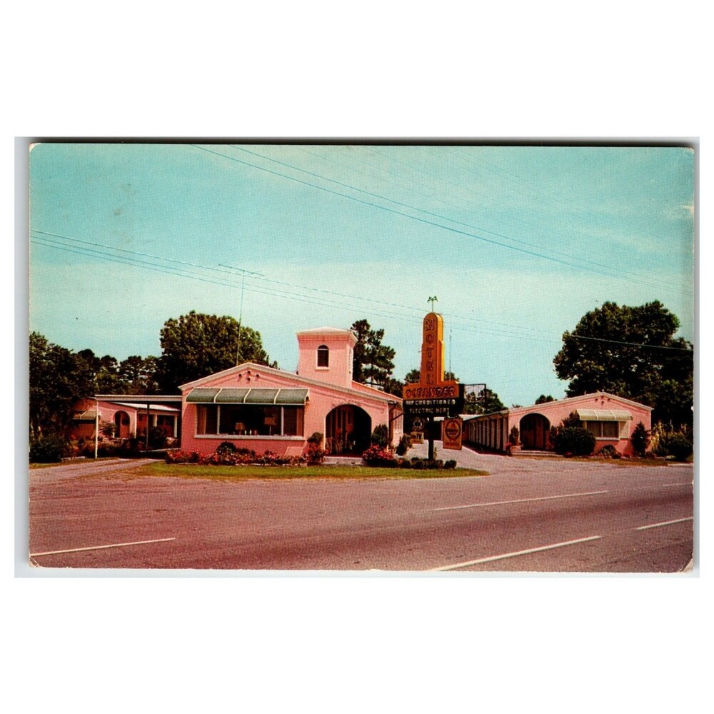 Oleander Motel Brunswick GA Postcard - Vintage Pink Mid-Century Highway 17